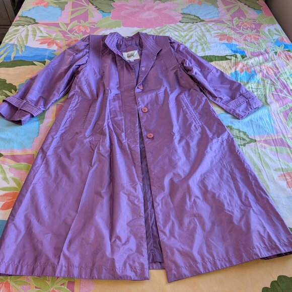 Fleet Street Long Purple Rain Tench Coat Jacket Size 10 - Picture 2 of 15